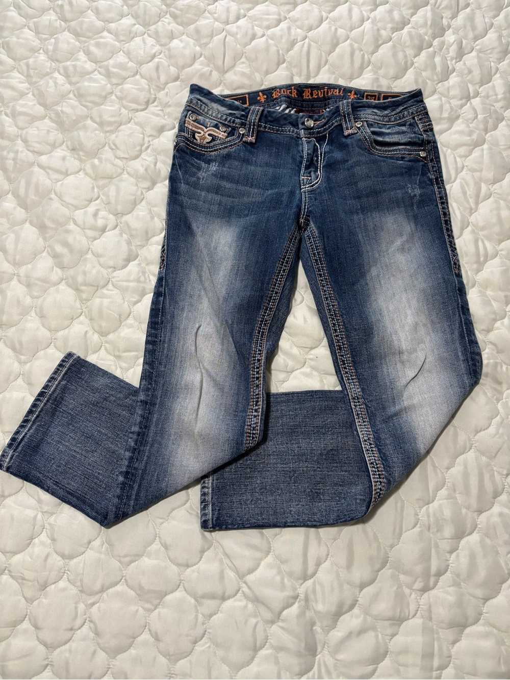 Rock Revival Women's Dark Wash Embroidered Easy Crop Jeans - Dark Blue - Picture 6 of 6